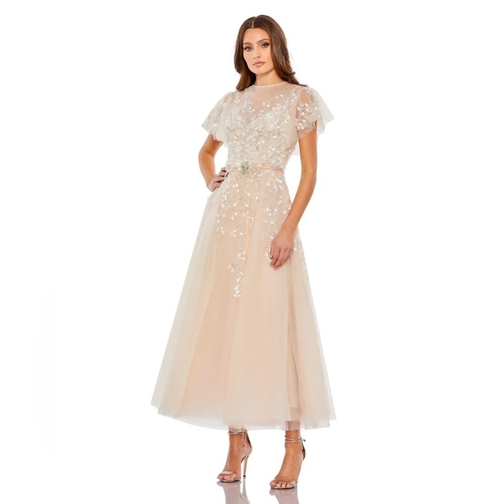 Mac Duggal 20362 NWT Embellished FLUTTER SLEEVE BOW WAIST A LINE Dress